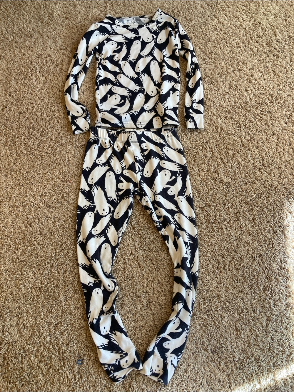 Cat & Jack Halloween PJs Black and White Ghost Sleepwear Set